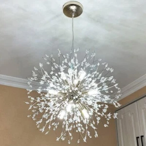 Mivenda Modern Crystal Chandeliers 9-Light Chrome Dandelion Firework - Picture 1 of 13