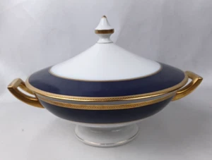 ANTIGUO CUENCO VEGETAL 1940 HUTSCHENREUTHER HIGHBERG ALEMANIA ORO COBALTO 8,75" - Imagen 1 de 17