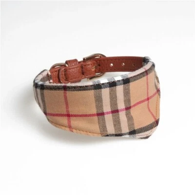 Dog Collar Plaid Bandana - Pet Pu Leather Adjustable Gold Buckle Luxury - Image 1 of 4