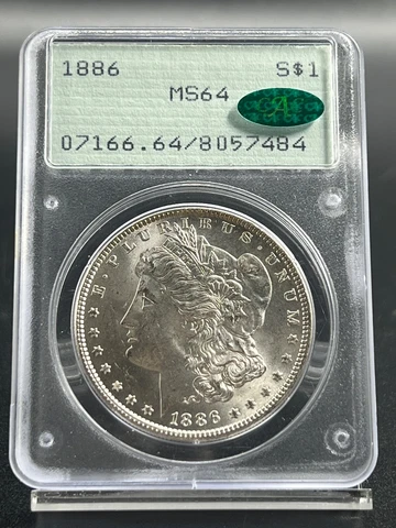 1886 Morgan Silver Dollar PCGS MS64 CAC (Old Green Rattler Holder) Cover