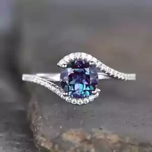 2.20Ct Round Cut Simulated Alexandrite Engagement Ring 14k White Gold Plated - Picture 1 of 3