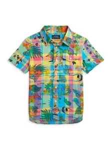 Polo Ralph Lauren Tropical Madras Plaid Short-Sleeve Shirt Boys 4 Multicolor - Picture 1 of 13