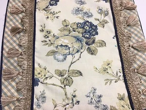 Custom SWEET Floral & check w/tassels Pillow COVER 18" NEW Beige Blue White - Picture 1 of 6