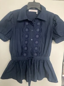 See by Chloe Damen XS 36 Navy Bluse Button Down Flügelärmel bestickt vorne - Bild 1 von 11