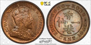 Hong Kong Edward VII bronze 1 cent 1905 H uncirculated PCGS MS63 RB - Picture 1 of 3
