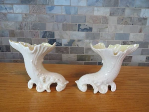 Lovely Belleek Ivory Fermanagh Cornucopia Spill Vase Pair (6th, 2 available) - Picture 1 of 12