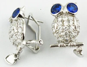 Real 925 sterling silver Owl Cubic Zircon Large earrings USA seller - Picture 1 of 2
