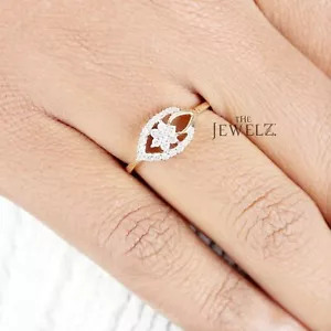 14K Gold 0,16 ct VS/F-G Diamant Floral und Auge Design Ring-The Jewelz - Bild 1 von 5
