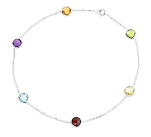 14K White Gold Bracelet With Round Faceted Gemstones 7.5 Inches - Picture 1 of 2