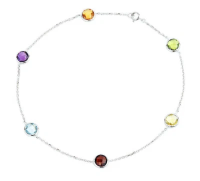 14K White Gold Bracelet With Round Faceted Gemstones 7.5 Inches - Image 1 of 2