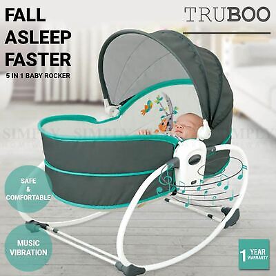 Truboo 5 In 1 Baby Rocker Infant Swing Chair Newborn Bouncer Bassinet Bed • 149.90$
