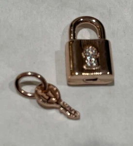 Authentic PANDORA 14k Rose Gold Padlock & Key Dangle Charm 780088C01 New - Picture 1 of 3