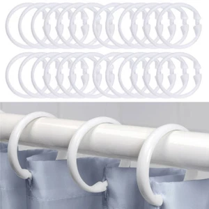 24 Shower Curtain Rings Plastic Curtain Rings Hooks Glide Shower Bath Rod White - Picture 1 of 1