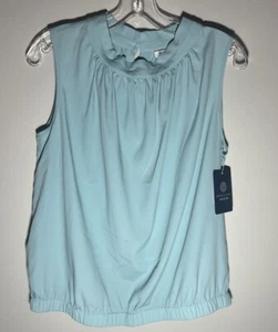 DONCASTER AND TANNER (2) Sleeveless Blouses Blue & Brown Silk Blend NWT Sz 10M - Picture 1 of 10