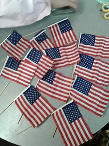 USA American Flags 12 Pack Small with Wood Pole Hand Held Stick - Picture 1 of 2