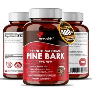 Pine Bark Extract French Maritime 95% OPC Radical Free 500mg 90 Capsules Amalth - Picture 1 of 8