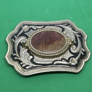 Vintage Gold klassische Western Gürtelschnalle braun Steinmontierung Vintage 80er - Bild 1 von 5