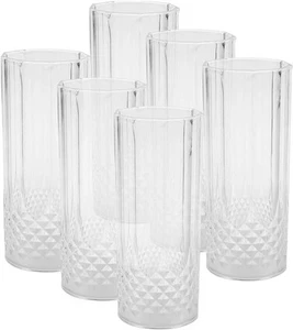6 x Crystal Effect Drinking Glass Tumbler Set Transparent Plastic & Lightweight - Picture 1 of 5