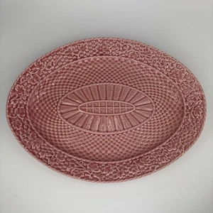 Bordallo Pinheiro Caldas Da Rainha rosa Korbgeflecht Blätter 15" Platte Majolika - Bild 1 von 7