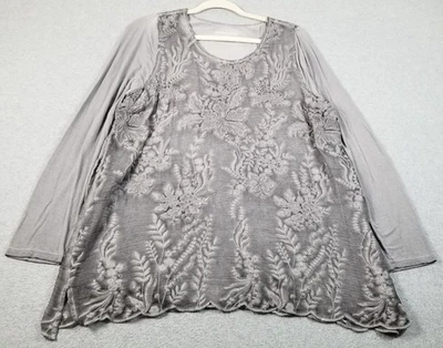 Soft Surroundings Tunic Top Women’s Extra Large XL Gray Floral Long Sleeve Silk - Изображение 1 из 4
