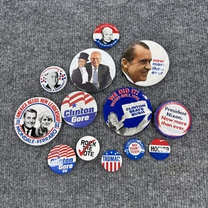 Lote de 13 botones pinback de campaña política vintage - Nixon, Clinton, FDR, más - Imagen 1 de 16