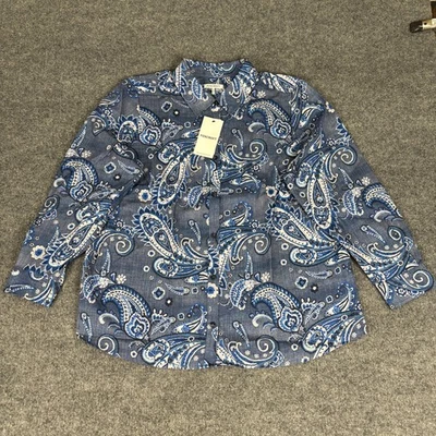 Foxcroft Hampton Plus Denim Paisley Long Sleeve Shirt NWT Size 1X - Image 1 of 4