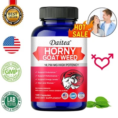 DAITEA Horny Goat Weed mit Maca Wurzel Extrakt Ginseng Kapseln Hochfest