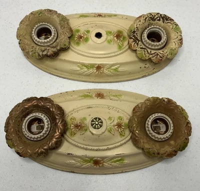 Lámpara de techo policromada vintage Art Nouveau Deco de metal fundido 2 bombillas de montaje empotrado Foto 1 de 4