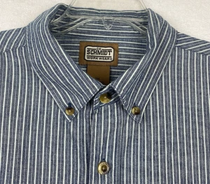Camisa de trabajo Schmidt para hombre 2XL azul blanco a rayas con botones manga larga denim - Imagen 1 de 6
