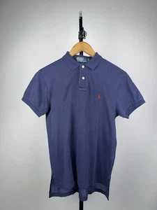Retro 90s Polo Ralph Lauren Navy Custom Fit Cotton Polo Shirt Men’s S Size - Picture 1 of 10