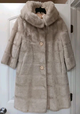 Vtg 50s 60s Faux Fur Swing Coat M/L Gray Large Collar - Image 1 of 4