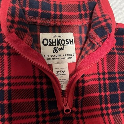 Pullover polar Oshkosh para niños pequeños talla 2T rojo a cuadros cuarto de cremallera unisex Foto 1 de 4