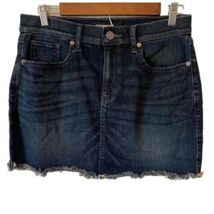 Express 90's Y2K Rockabilly Stretch Denim Raw Bottom Hem Mini Skirt Size 6 - Picture 1 of 8