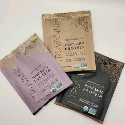 Truvani 3 упаковки растительный протеин шоколад арахисовое масло, шоколад и без вкуса - Изображение 1 из 4