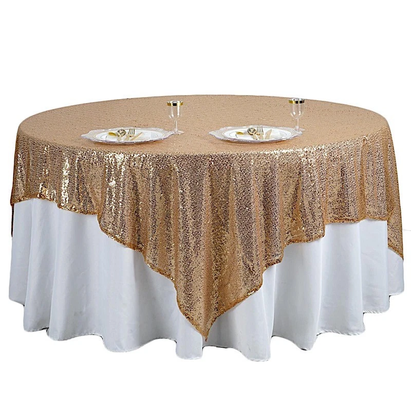 90" Square Sequined TABLE OVERLAY Designer Wedding Party Catering Event Linens - Image 1 of 1