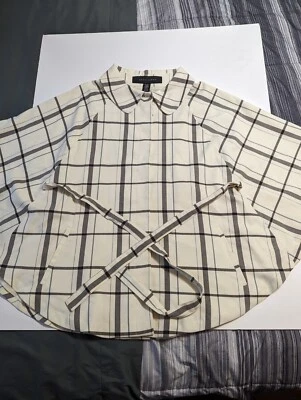 NWT Apostrophe Cape Coat Ivory Plaid Blue Black Women's Size 20/22W - Image 1 of 4
