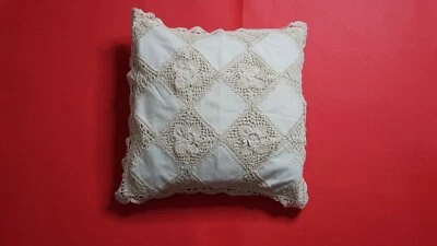 3 LINEN LACE CUSHION COVER BEIGE COLORED  16 inches X 16 inches  Handmade - Image 1 of 2