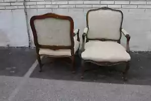 Great Set 2 Country French Bergere Beech Wood Arm Chairs, New Upholstery - Picture 1 of 9