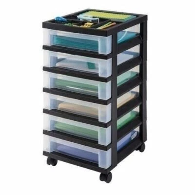 Black Rolling 6 Drawer Cart Plastic Mobile Storage Arts Crafts Office Supply - Image 1 of 4