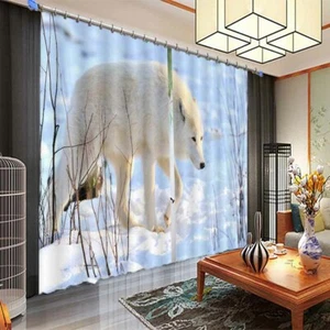 Great Snow White Wolf 3D Blockout Photo Print Curtain Fabric Curtains Window - Bild 1 von 10