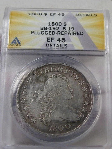1800 Bust Dollar ANACSEF45 Details BB-192 B-19 Variety Plugged Repaired AMERICAI Cover