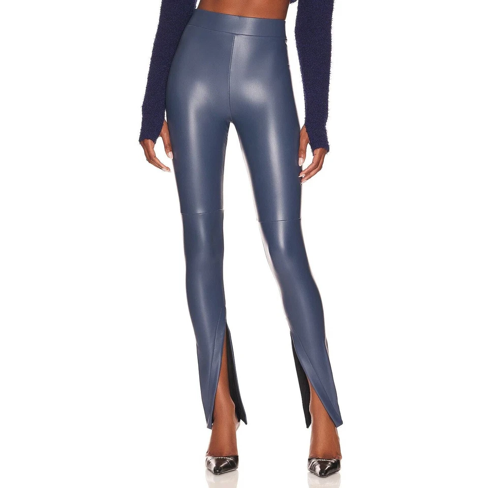 Alix NYC Carlisle Vegan Leather Pant High Rise Skinny Leg Split Hem Indigo Small - Image 1 of 4