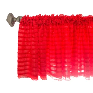 Red Ruffle Valance Sheer Tier Waterfall Window Curtain Home, Nursery, Kitchen - Picture 1 of 4