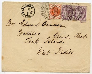 1896 cover with ½d vermilion + 2x1d lilacs  to Turks Island from Speanbridge - Picture 1 of 2