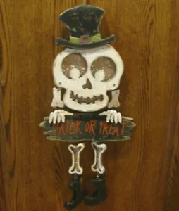Transpac HALLOWEEN #J8686B SPOOKY GREETING, TRICK or TREAT 24" wood hanging sign - Picture 1 of 2