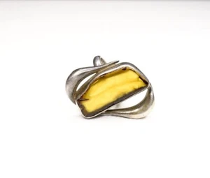 NATURAL OLD ANTIQUE BUTTERSCOTCH EGG YOLK BALTIC AMBER SILVER 925 RING. - Picture 1 of 5
