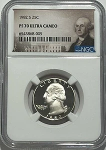 1982 S NGC PF70 ULTRA CAMEO CLAD PROOF WASHINGTON QUARTER 25C PORTRAIT LABEL - Picture 1 of 3