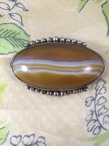 Vintage Edinburgh Sterling Silver Banded Agate Brooch, 1980, Vera D Corstorphine - Picture 1 of 8