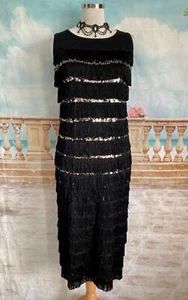 NEW Dress 12 Black Fringe Sequin PHASE EIGHT Sofianne Gatsby Flapper Evening MID - Picture 1 of 8