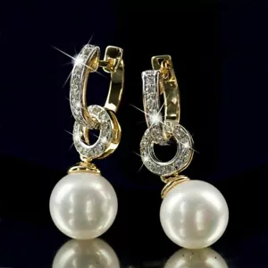 Fashion Pearl Crystal Earrings Drop Dangle Elegant Women Jewelry - Picture 1 of 7